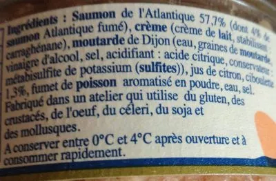 Lista de ingredientes del producto Rillettes de saumon à la ciboulette  