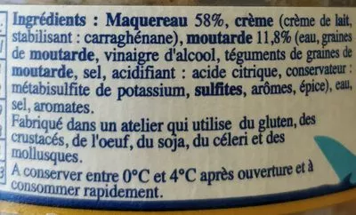 Lista de ingredientes del producto Rillettes maquereau a la moutarde Gastromer Nestlé 