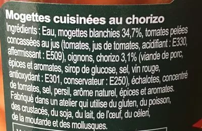 Lista de ingredientes del producto Mogette au chorizo Les Recettes d'ici et d'ailleurs 820g