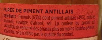 Lista de ingredientes del producto Purée de piment antillais Le Coq Noir 90 g