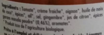 Lista de ingredientes del producto Sauce tikka masala Le voyage de Mamabé 200 g