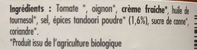 Lista de ingredientes del producto Sauce Tandoori Le voyage de mamabe 