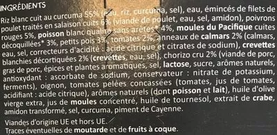 Lista de ingredientes del producto Paëlla A Table, Saveurs du monde 