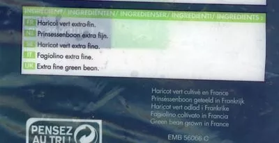 Lista de ingredientes del producto Haricots Verts extra fins surgelés Picard 1 kg