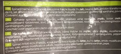 Lista de ingredientes del producto Epinards hachés à la crème Picard 1 Kg