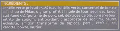 Lista de ingredientes del producto Lentilles vertes aux lardons, Surgelées Picard 450 g (2-3 parts)