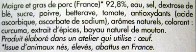 Lista de ingredientes del producto Chipolatas surgelées Picard Picard 500 g (8 à 10 chipolatas)