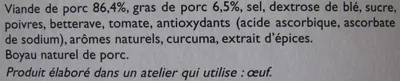 Lista de ingredientes del producto 4 Saucisses de Toulouse Picard 400 g