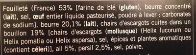 Lista de ingredientes del producto 16 Mini-Feuilletés d'Escargots Picard 160 g