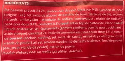 Lista de ingredientes del producto Riz à la cantonaise Picard 600 g e