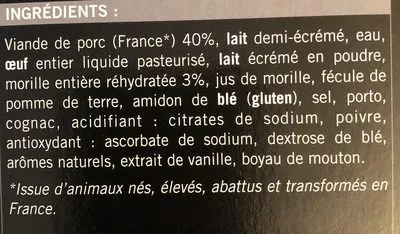 Lista de ingredientes del producto Mini-Boudins Blancs aux Morilles Picard 250 g