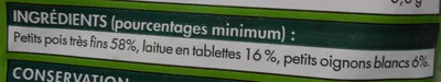 Lista de ingredientes del producto Petits pois doux à la française Picard 600 g