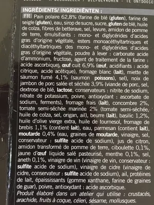 Lista de ingredientes del producto Pain surprise au pain polaire picard 380 g