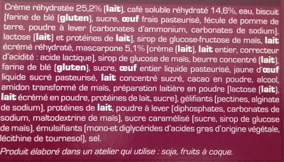 Lista de ingredientes del producto Tiramisu Picard 550 g (6 parts)