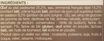 Lista de ingredientes del producto 1 Galette Complète (Œuf, Emmental, Jambon) Picard 150 g