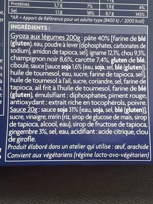 Lista de ingredientes del producto 8 Gyoza aux légumes Picard 220 g