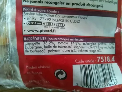 Lista de ingredientes del producto Brunoise à la méridionale Picard 450