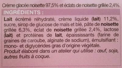 Lista de ingredientes del producto Les glaces à l'italienne - Noisette Picard 350 ml / 200 g e