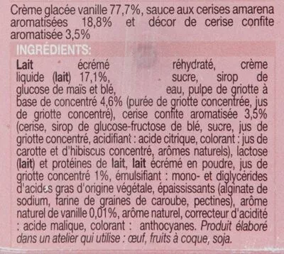 Lista de ingredientes del producto Les Glaces à l'Italienne : Amarena Picard 350 ml e / 200 g