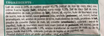 Lista de ingredientes del producto Sauce à la Thaïlandaise Curry Coco Picard 200 g e