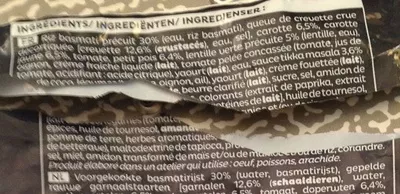 Lista de ingredientes del producto Riz, crevettes à l'indienne Picard 700g