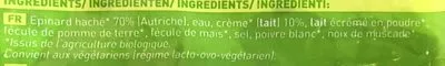 Lista de ingredientes del producto Epinards hachés à la creme bio Picard 600 g e