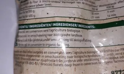 Lista de ingredientes del producto Fleurettes de brocolis surgelees Picard 