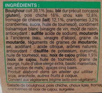 Lista de ingredientes del producto Salade Snack Now Picard 