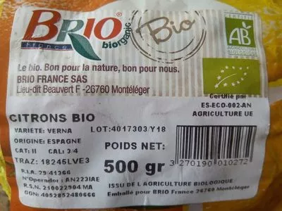 Lista de ingredientes del producto Citrons Brio 500 g