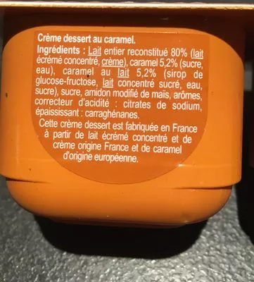 Lista de ingredientes del producto Crème dessert caramel Carrefour 500 g (4 x 125 g)