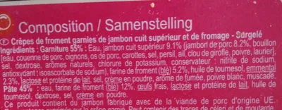 Lista de ingredientes del producto Crêpes Jambon Emmental Carrefour 300 g (6 x 50 g)