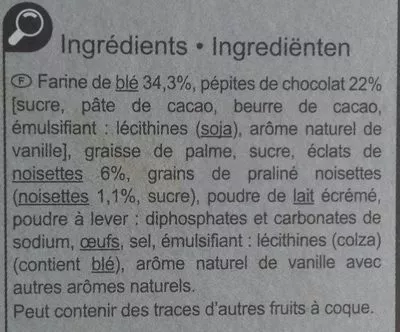 Lista de ingredientes del producto Cookies Choco Noisettes Carrefour 200 g