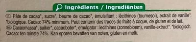 Lista de ingredientes del producto Chocolat noir 74% Cacao Carrefour BIO 100 g