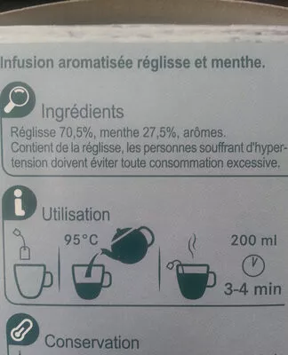 Lista de ingredientes del producto Infusion réglisse menthe Carrefour 37,5 g