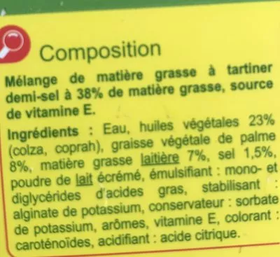 Lista de ingredientes del producto Tartine Légère 38% MG Demi-Sel Carrefour 500 g