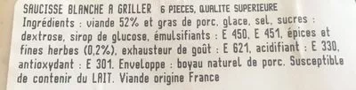 Lista de ingredientes del producto Saucisse blanche a griller Metzger Muller 660 g