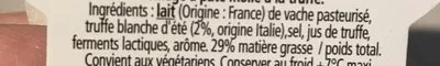 Lista de ingredientes del producto L'Ortolan Truffe 29% M.G. Milleret, Fromagerie Milleret 135g