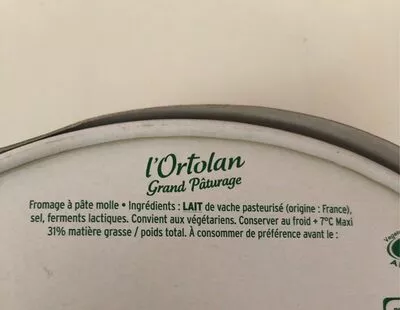 Lista de ingredientes del producto L'Ortolan Grand Pâturage Fromagerie Milleret 200g