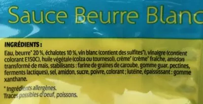 Lista de ingredientes del producto Sauce au beurre blanc Select maree 