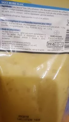 Lista de ingredientes del producto sauce beurre blanc  