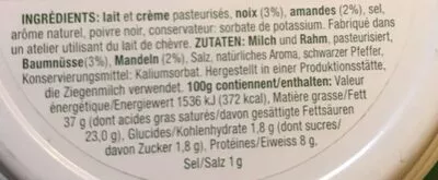 Lista de ingredientes del producto Tartare Noix, Käse Tartare, Savencia 150g