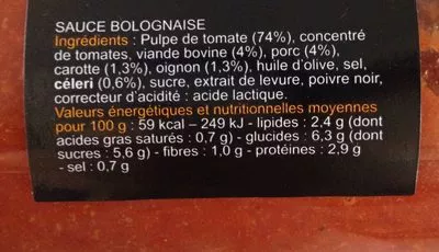 Lista de ingredientes del producto Sauce bolognaise  