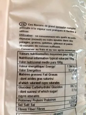 Lista de ingredientes del producto Flocons de grand épeautre Celnat 500 g