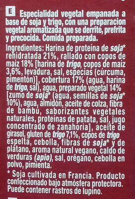 Lista de ingredientes del producto Nuggets Vegetales Soja y Trigo Sojasun 160 g