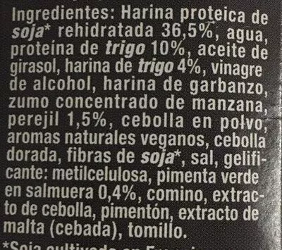 Lista de ingredientes del producto Burger vegetal BBQ Sojasun 180 g