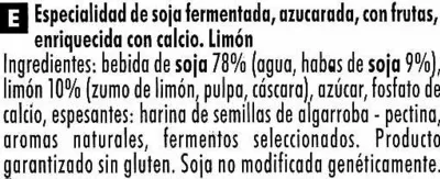 Lista de ingredientes del producto Postre de soja Limón Sojasun 200 g (2 x 100 g)