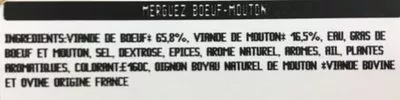 Lista de ingredientes del producto Merguez 16% mouton 65% bœuf Bigard 0,330 kg