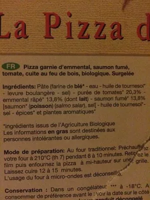 Lista de ingredientes del producto PIZZA SURGELEE SAUMON FUME La pizza du moulin 