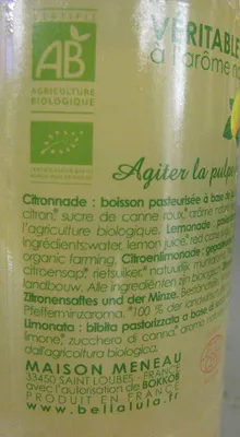 Lista de ingredientes del producto Véritable citronnade Bio Bella Lula 25 cl