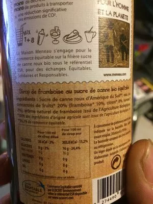 Lista de ingredientes del producto Sirop Framboise Maison Meneau,  Meneau 50 cl